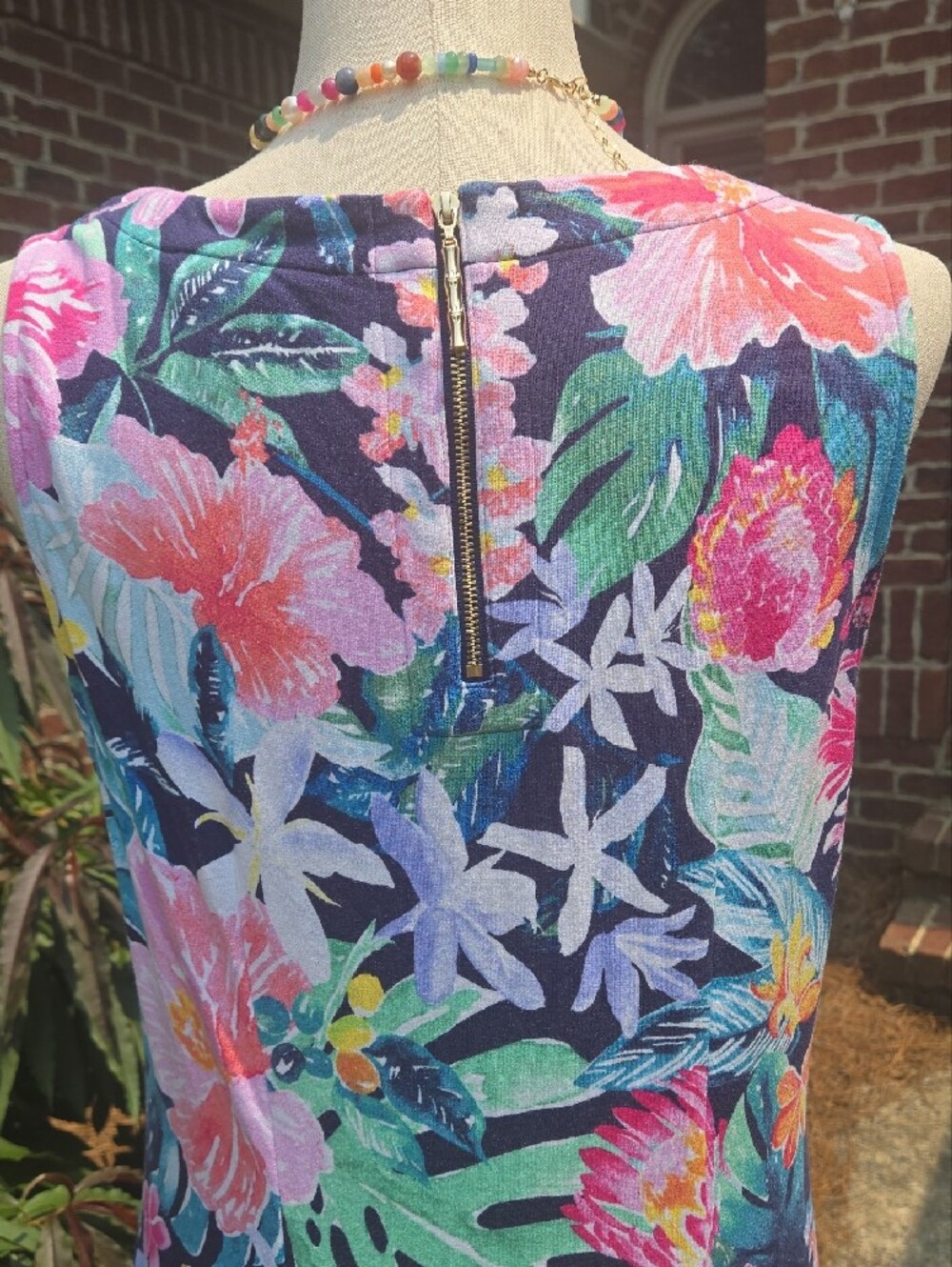 Tommy Bahama Tropical Floral Sleeveless A-Line Dress - Navy Background - Picture 4 of 10